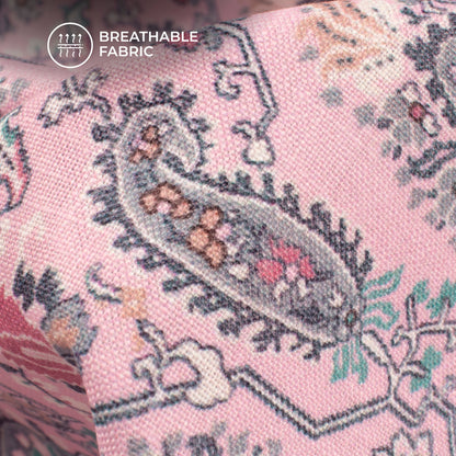 Bubblegum Pink Ethnic Digital Print Linen Textured Fabric (Width 56 Inches)