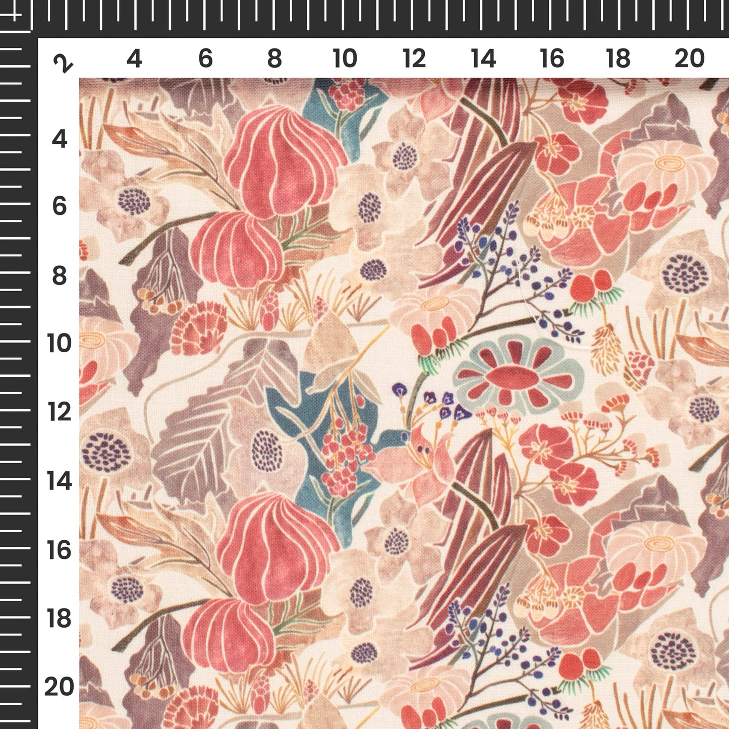 Burnt Umber Floral Digital Print Linen Textured Fabric (Width 56 Inches)