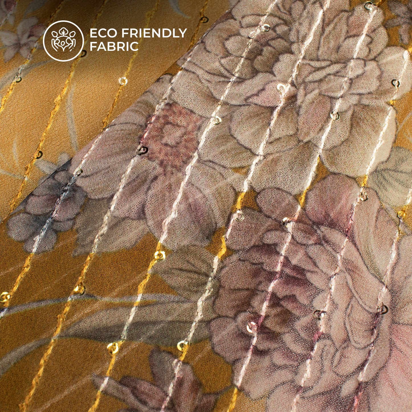Attractive Floral Digital Print Sequins Premium Georgette Fabric