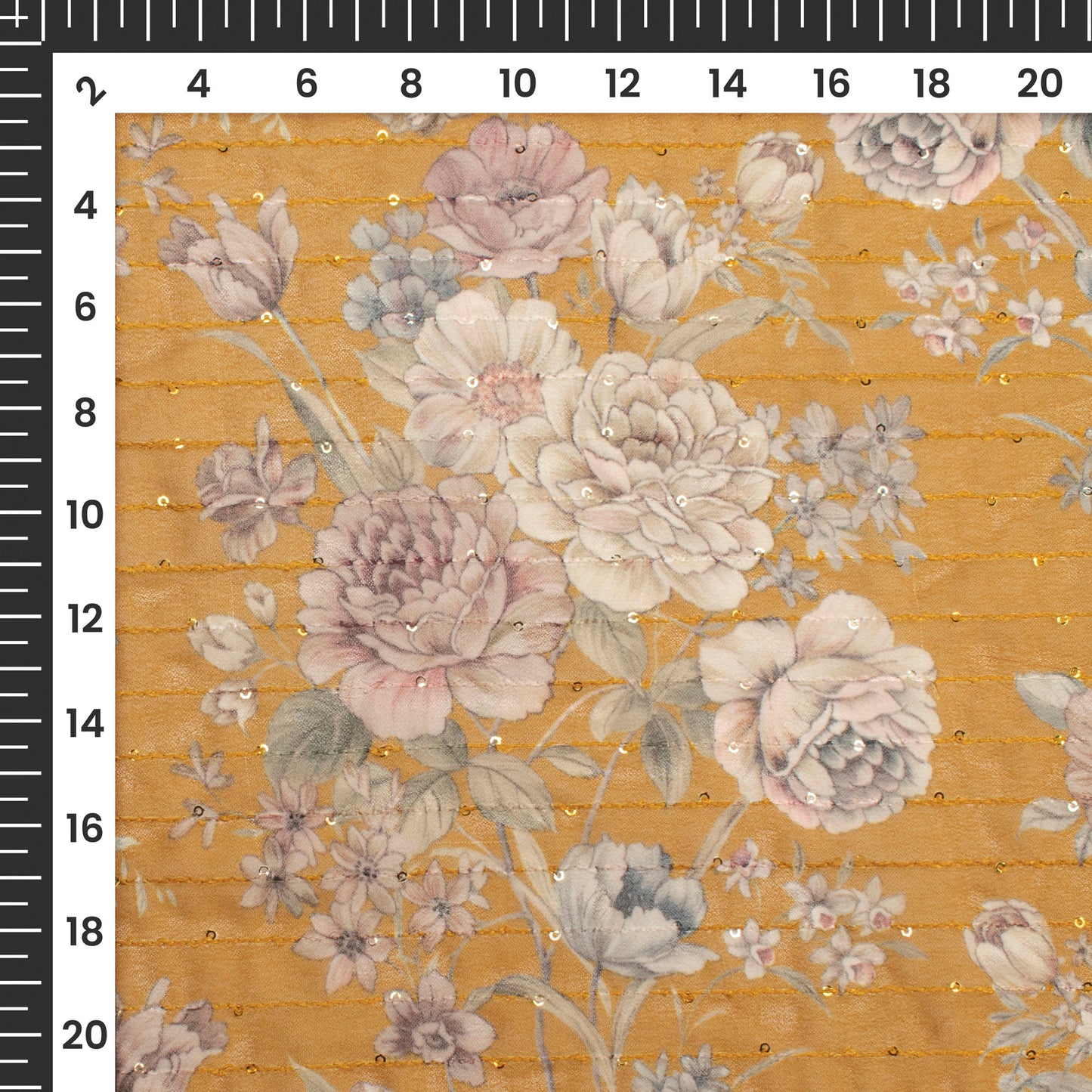 Attractive Floral Digital Print Sequins Premium Georgette Fabric