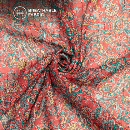 Punch Pink Floral Digital Print Sequins Premium Georgette Fabric