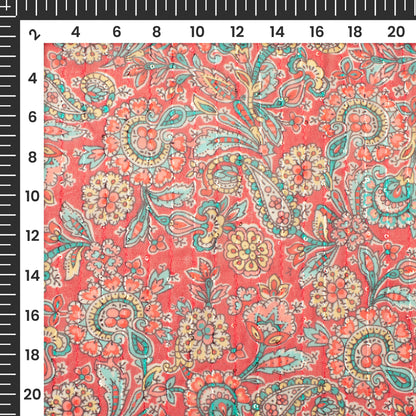 Punch Pink Floral Digital Print Sequins Premium Georgette Fabric
