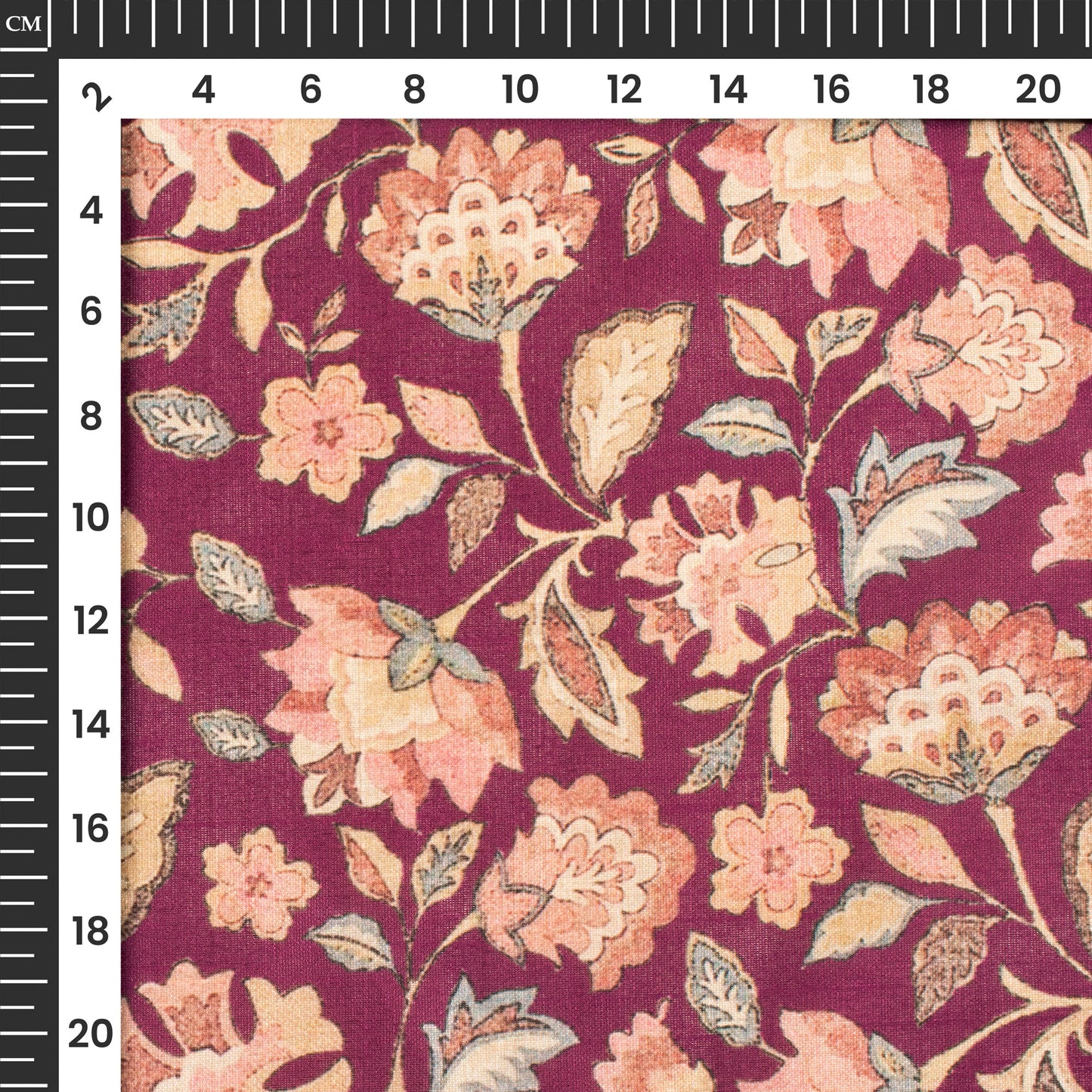 Wine Purple Floral Digital Print Art Tusser Silk Fabric