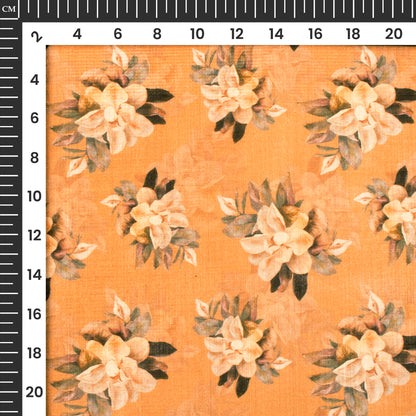 Copper Floral Digital Print Art Tusser Silk Fabric