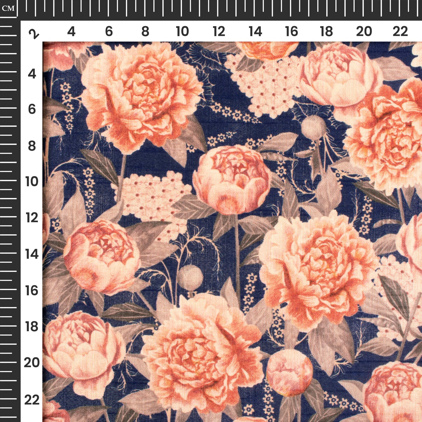 Royal Blue Floral Digital Print Art Tusser Silk Fabric