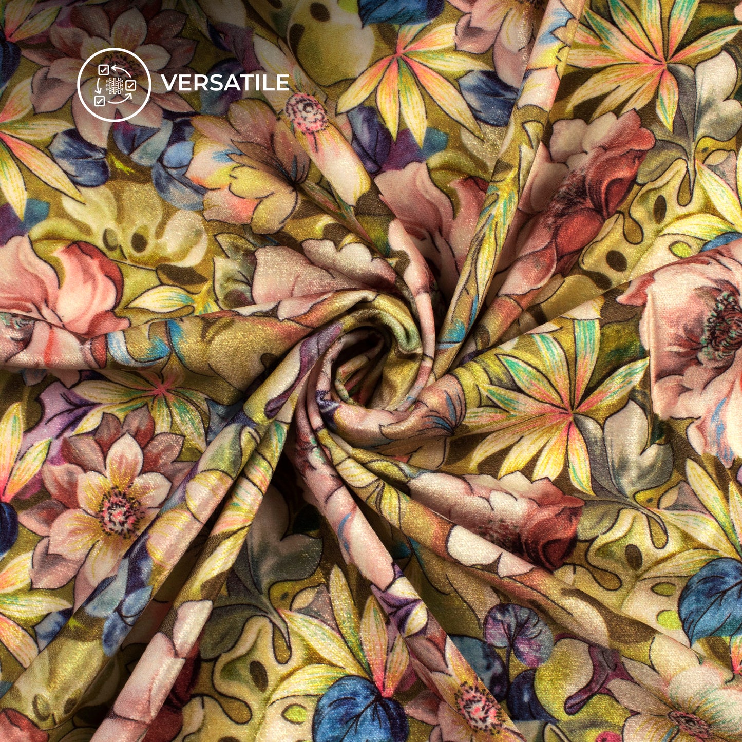 Botanical Floral Digital Print Premium Velvet Fabric