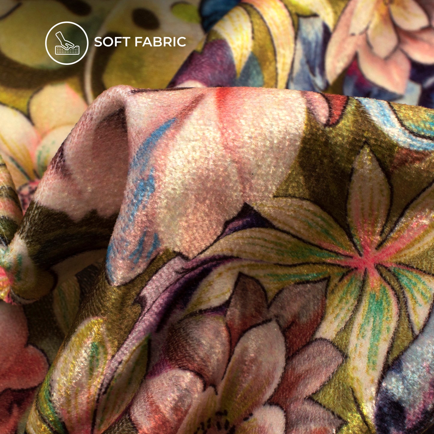 Botanical Floral Digital Print Premium Velvet Fabric