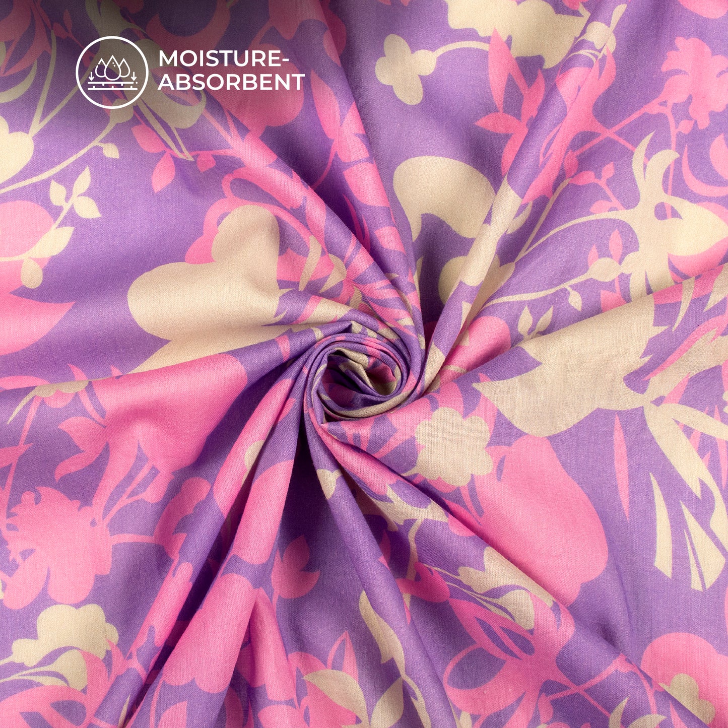 Pastel Petals: Lavender Purple Digital Print Pure Cotton Mulmul Fabric