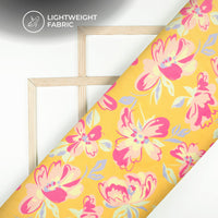 Yellow Catchy Floral Digital Print Kota Doria Fabric