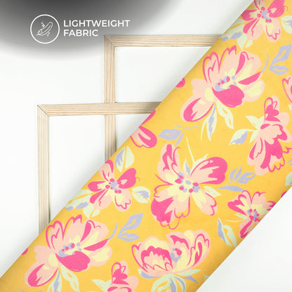 Yellow Catchy Floral Digital Print Kota Doria Fabric