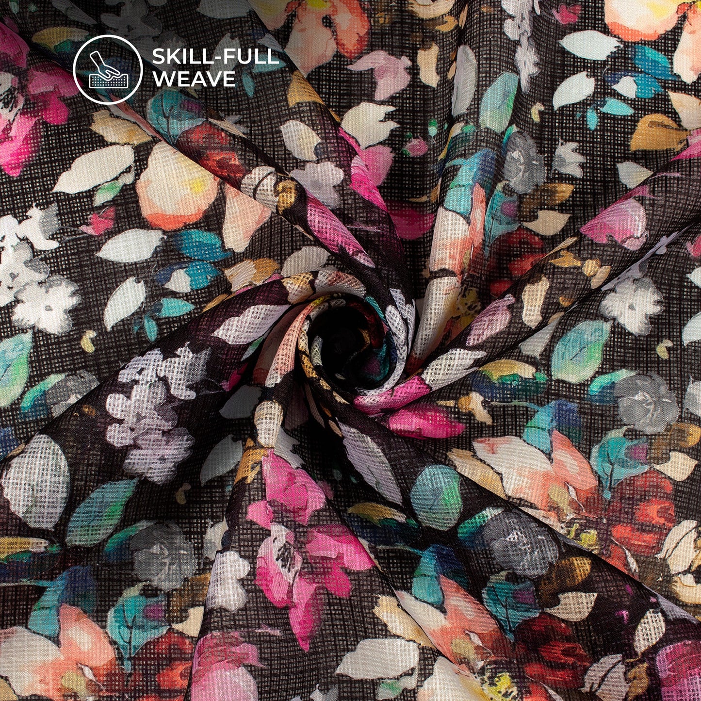 Floral Finesse: Elegant Digital Print Kota Doria Fabric