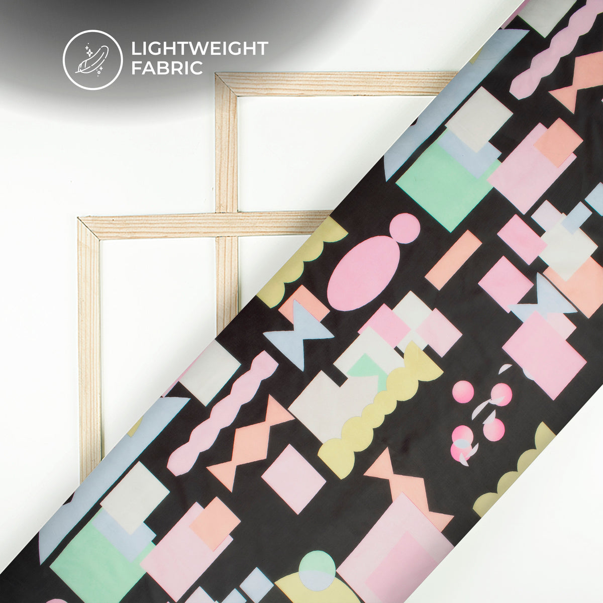 Black Geometric Digital Print Organza Satin Fabric