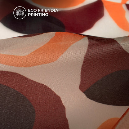 Brown Geometric Digital Print Organza Satin Fabric