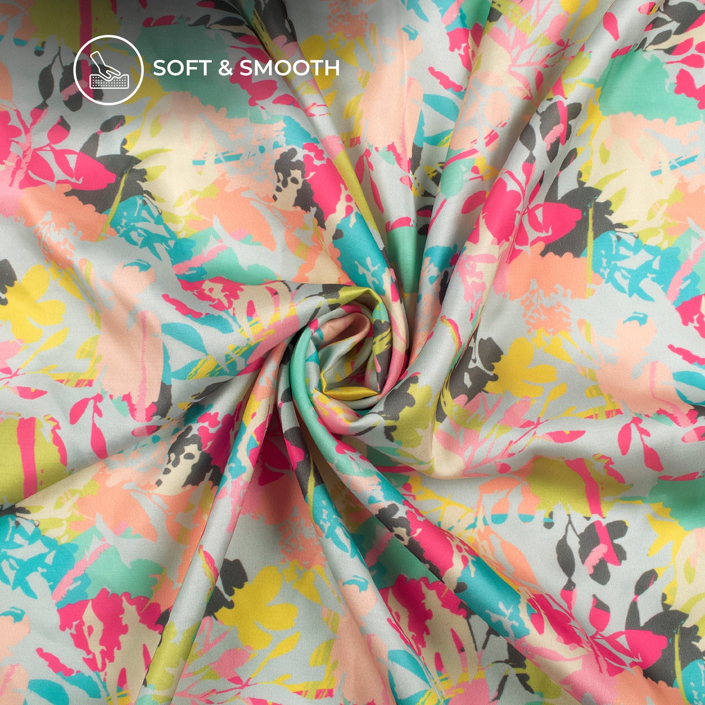 Spectrum Blossoms: Colorful Digital Print Modal Satin Fabric