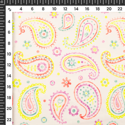 Neon Paisley Radiance Digital Print Lycra Fabric (Width 58 Inches)
