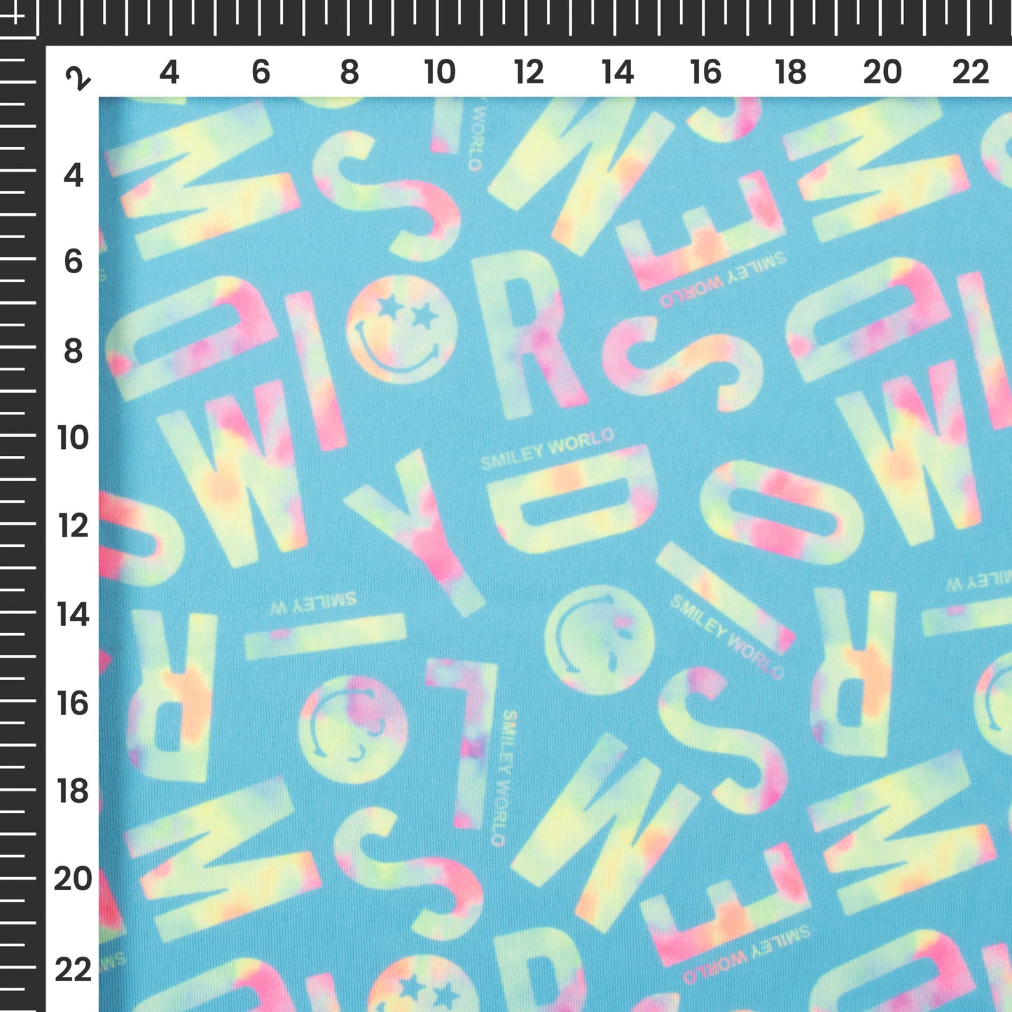 Neon Sky Blue Quirky Digital Print Lycra Fabric (Width 58 Inches)