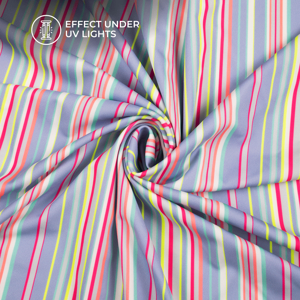 Neon Stripe Chic: Fashionable Digital Print Lycra Fabric (Width 58 Inches)