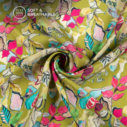Natural's Whisper: Leaf Digital Print Viscose Muslin Fabric