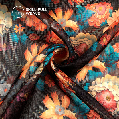 Antique Floral Digital Print Kota Doria Fabric