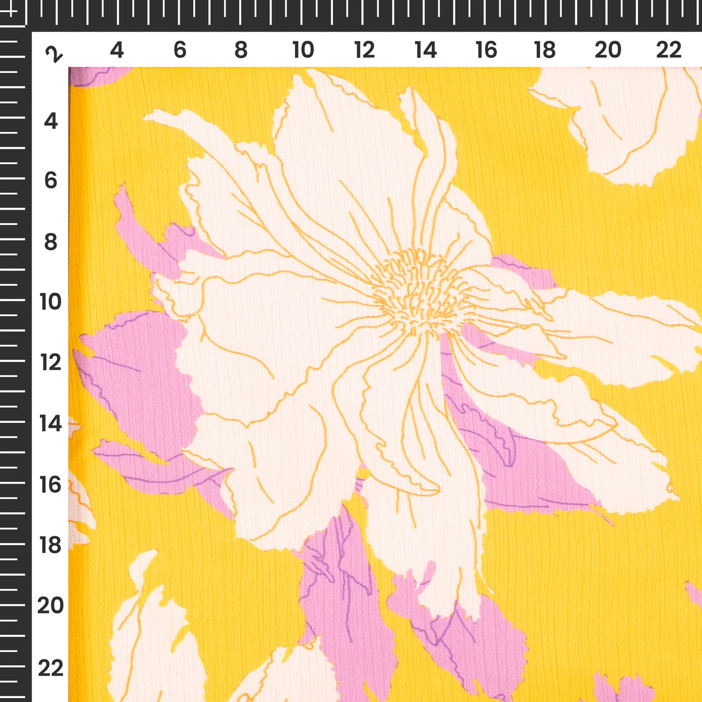 Posh Yellow Floral Digital Print Chiffon Satin Fabric