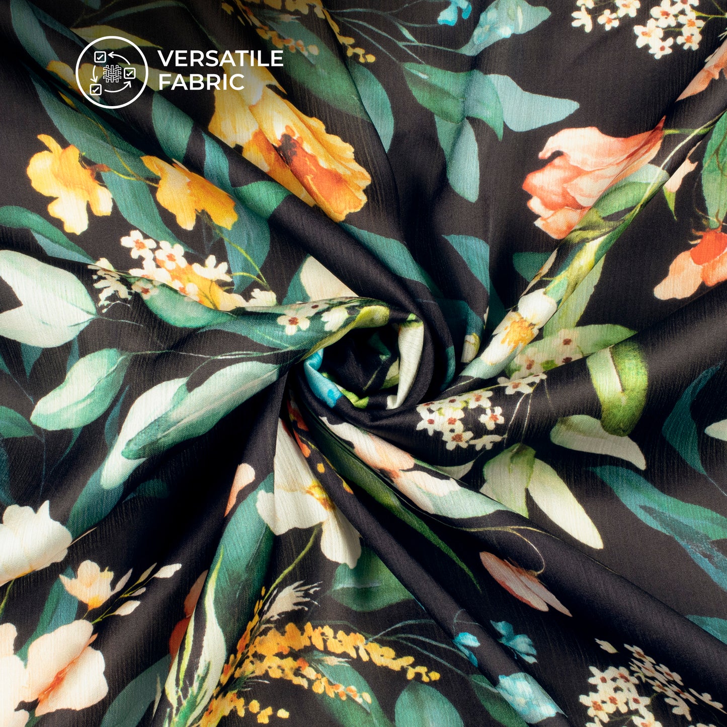 Vintage Floral Digital Print Chiffon Satin Fabric