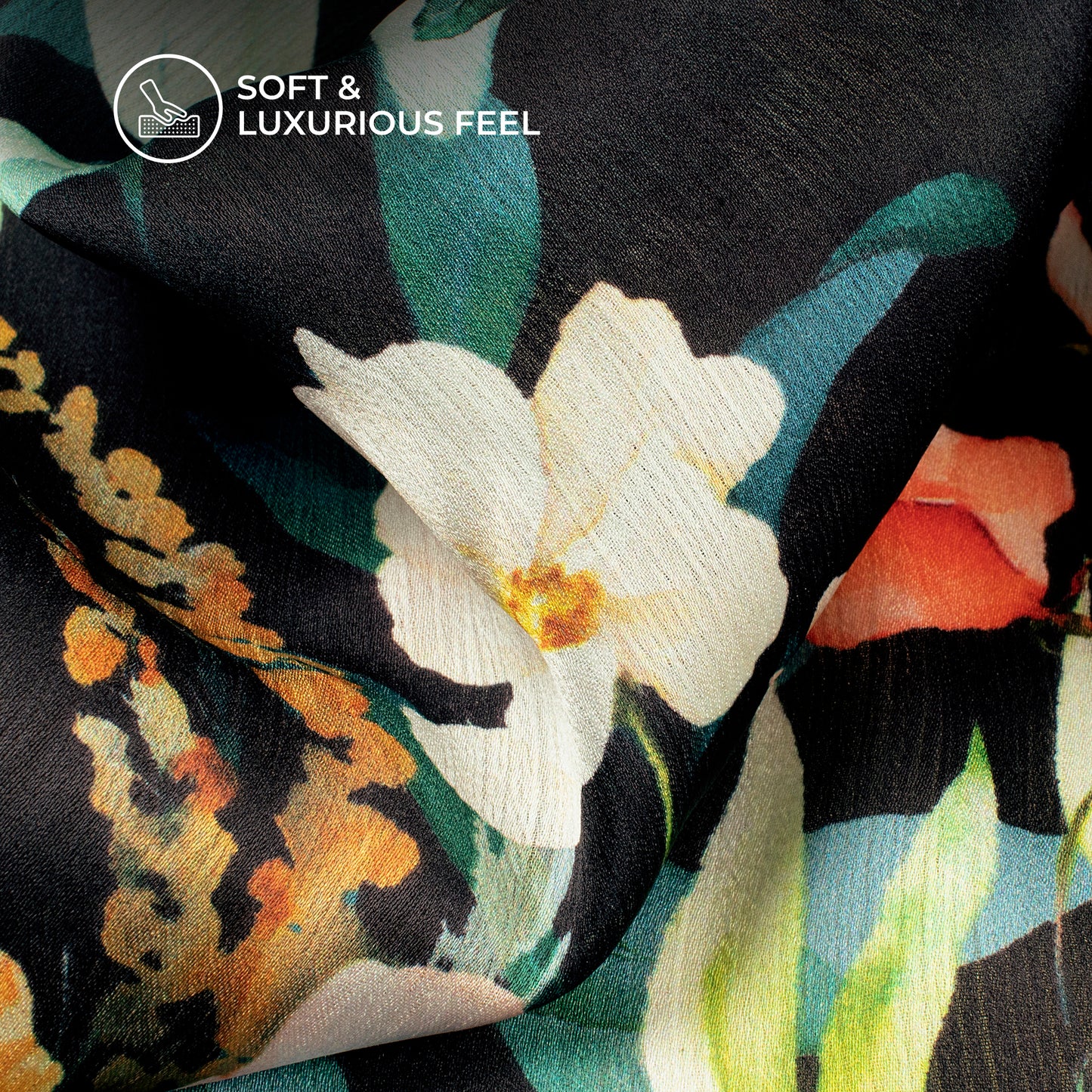 Vintage Floral Digital Print Chiffon Satin Fabric
