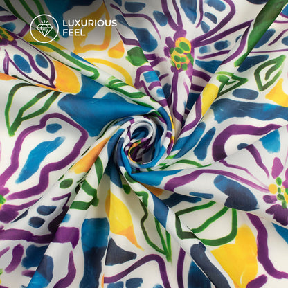 Floral Finesse: Digital Print Imported Satin Fabric