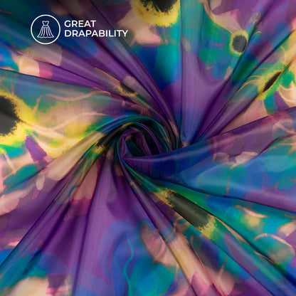 Divine Blossoms: Floral Digital Print Organza Satin Fabric