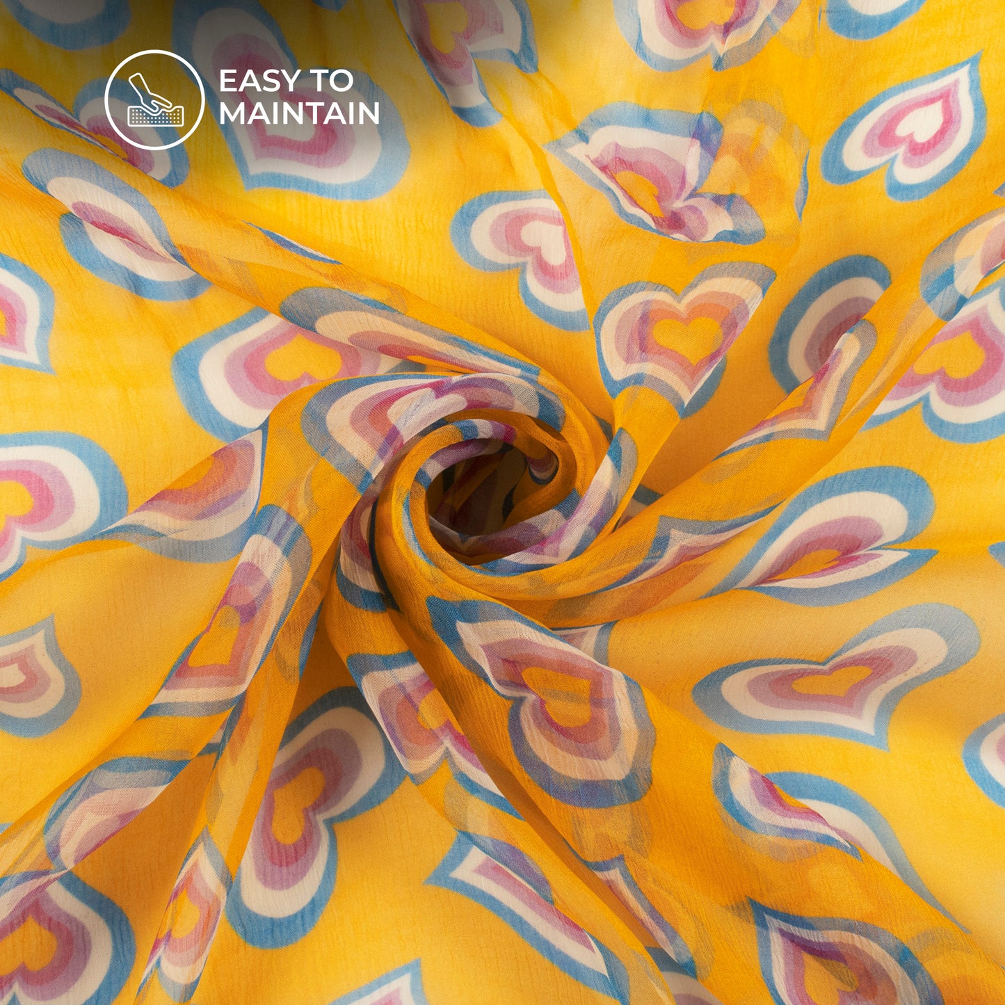 Lightweight And Breathable: Yellow Digital Print Bemberg Chiffon Fabric