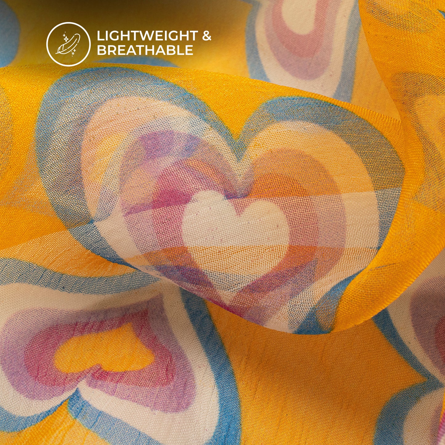 Lightweight And Breathable: Yellow Digital Print Bemberg Chiffon Fabric