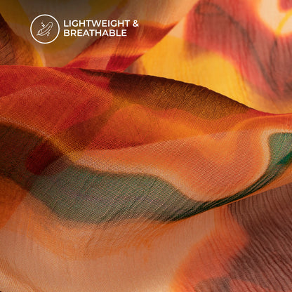 Lightweight And Breathable: Yellow Digital Print Bemberg Chiffon Fabric