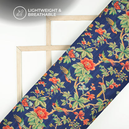 Silken Serenity: Floral Digital Print Art Tusser Silk Fabric