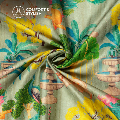 Heritage Sheen: Pichwaii Digital Print Art Tusser Silk Fabric