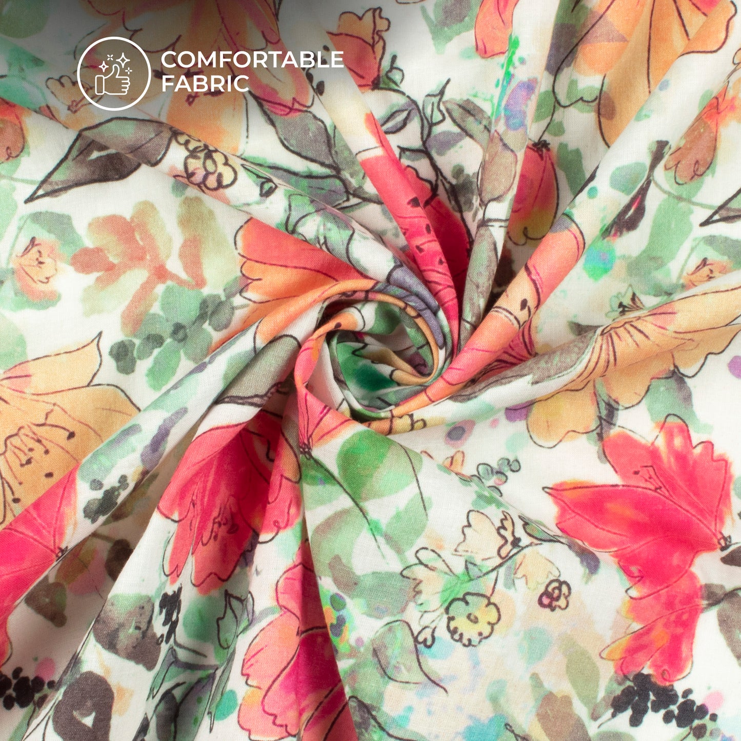 Summer Blooms: Floral Radiance Digital Print Cotton Cambric Fabric