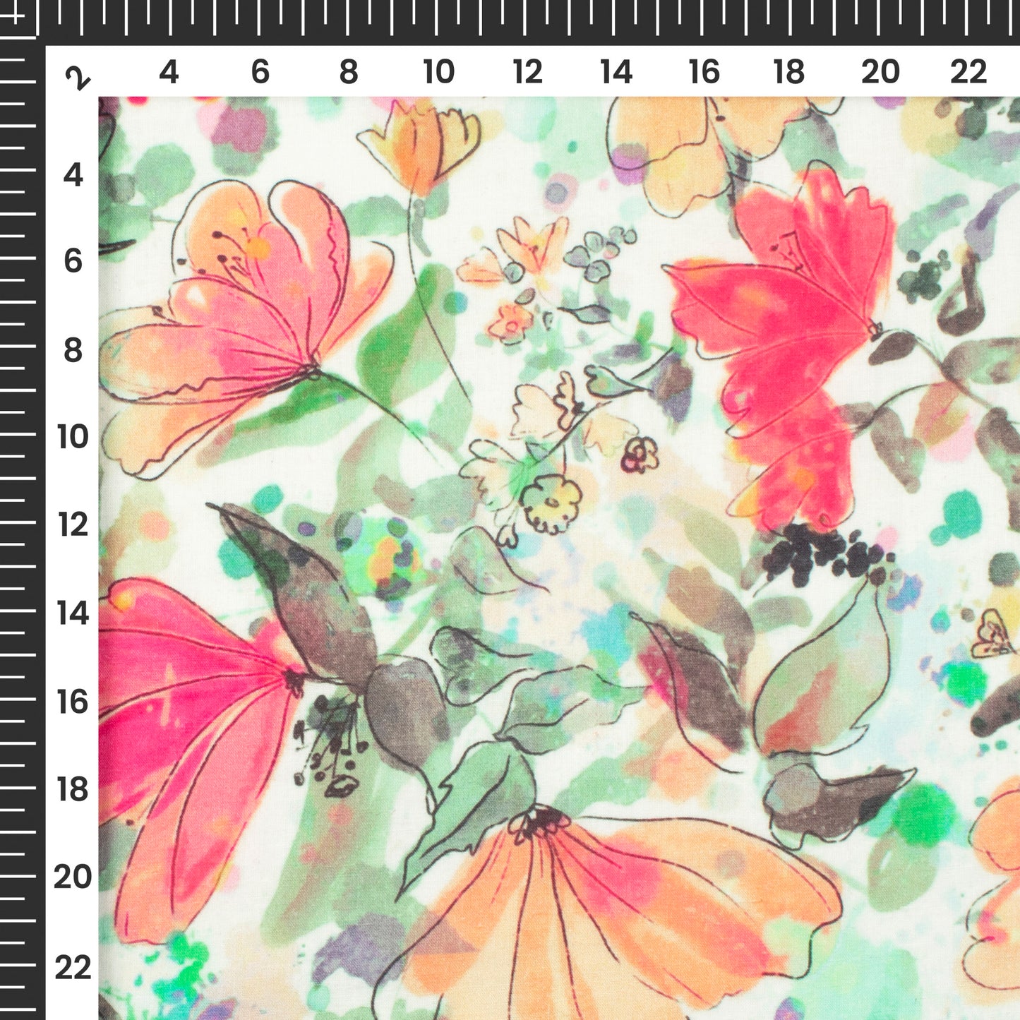 Summer Blooms: Floral Radiance Digital Print Cotton Cambric Fabric