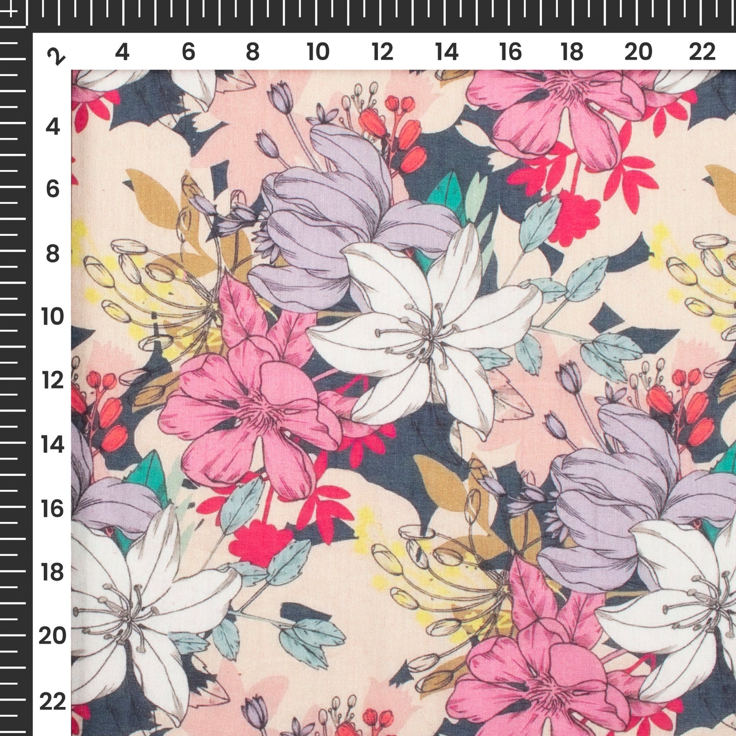 Garden of Dreams: Floral Digital Print Pure Cotton Mulmul Fabric