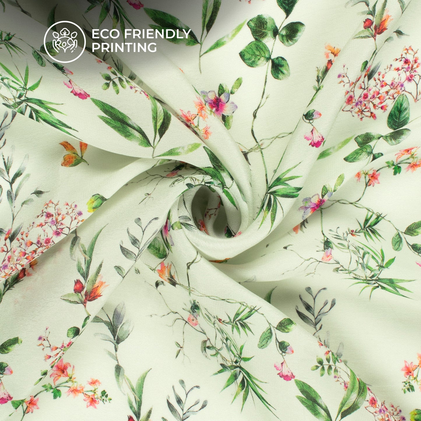 Vintage Bloom Delight: Floral Digital Print Viscose Natural Crepe Fabric