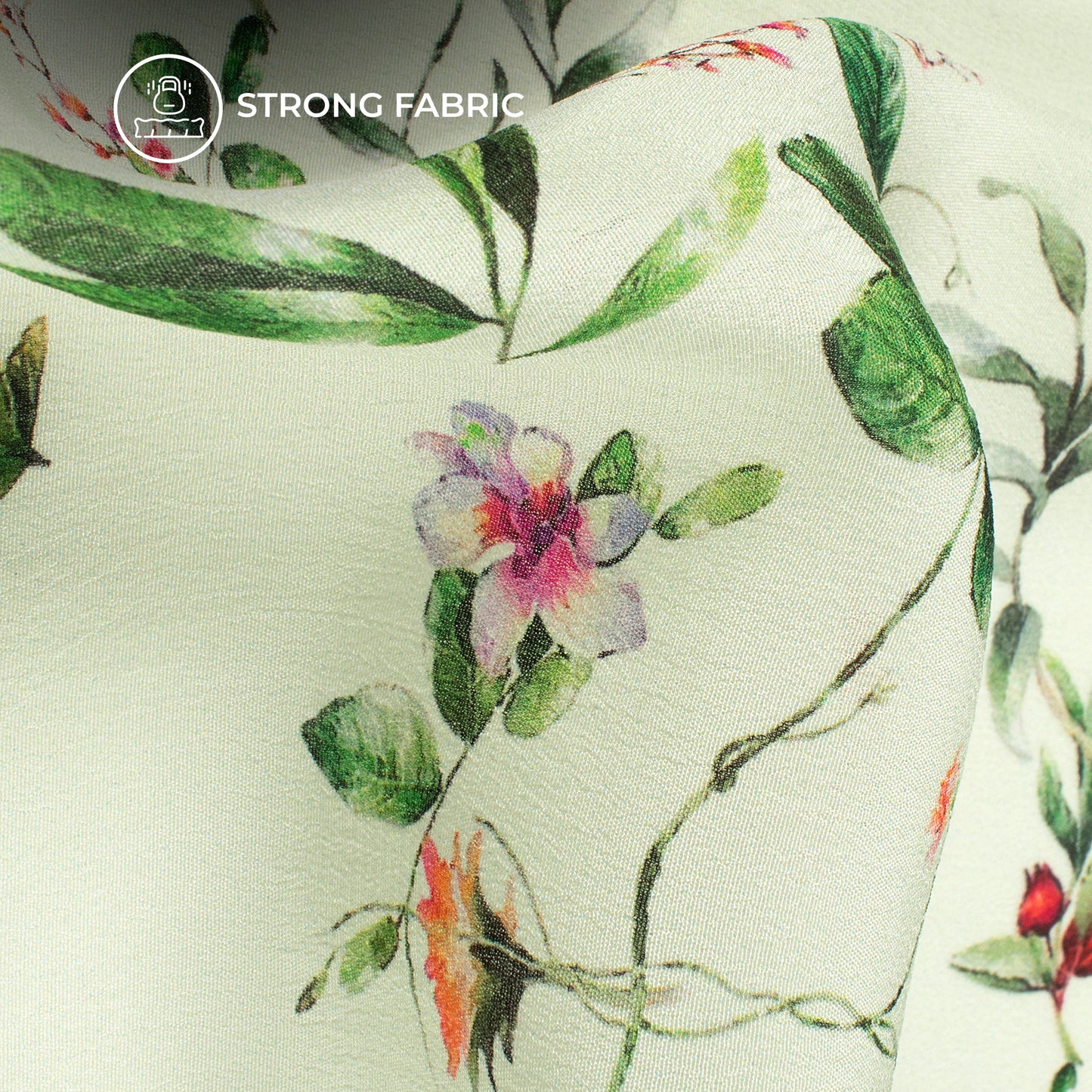 Vintage Bloom Delight: Floral Digital Print Viscose Natural Crepe Fabric