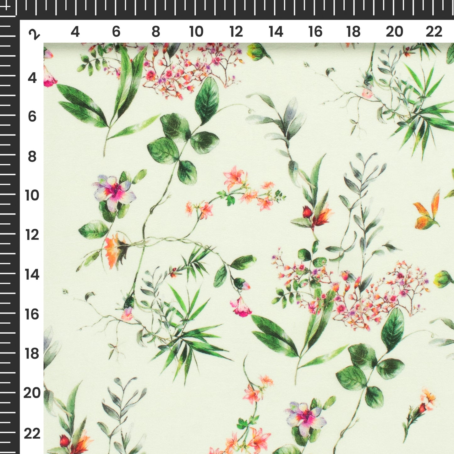 Vintage Bloom Delight: Floral Digital Print Viscose Natural Crepe Fabric