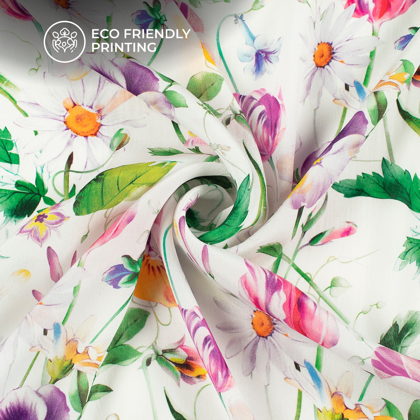 Botanical Bliss: Nature-Inspired Floral Digital Print Viscose Natural Crepe Fabric