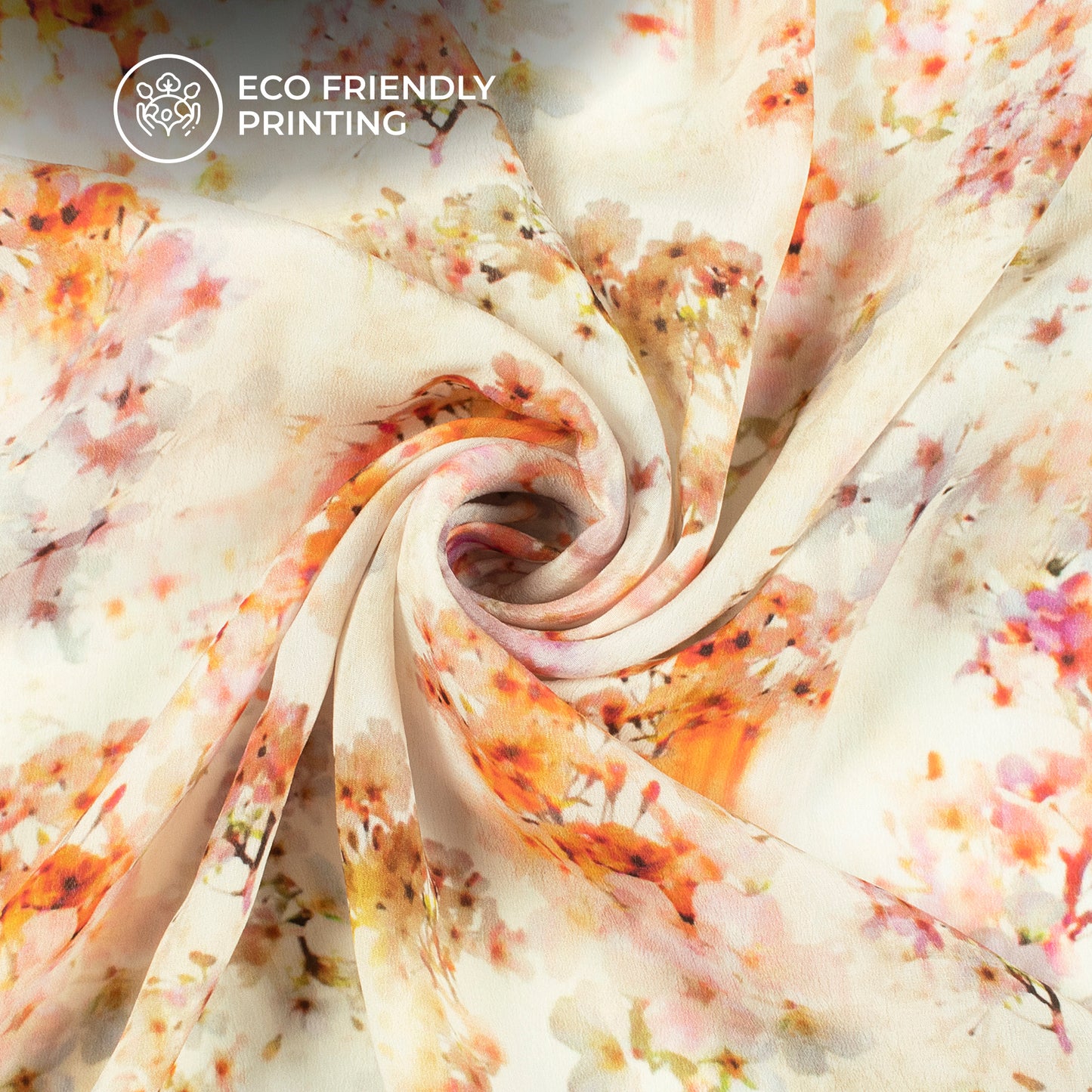 Whispers of Springtime: Gentle Floral Digital Print Viscose Natural Crepe Fabric