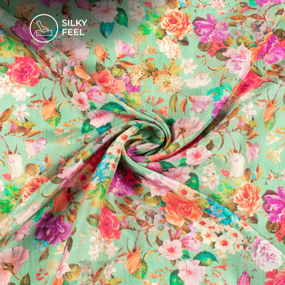 Eternal Blooms: Floral Digital Print Viscose Gaji Silk Fabric