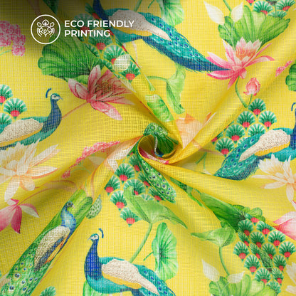 Peacock Panache: Luxurious Kota Doria Digital Print Kota Doria Fabric
