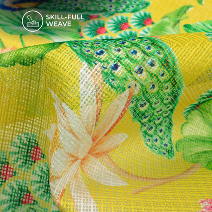 Peacock Panache: Luxurious Kota Doria Digital Print Kota Doria Fabric