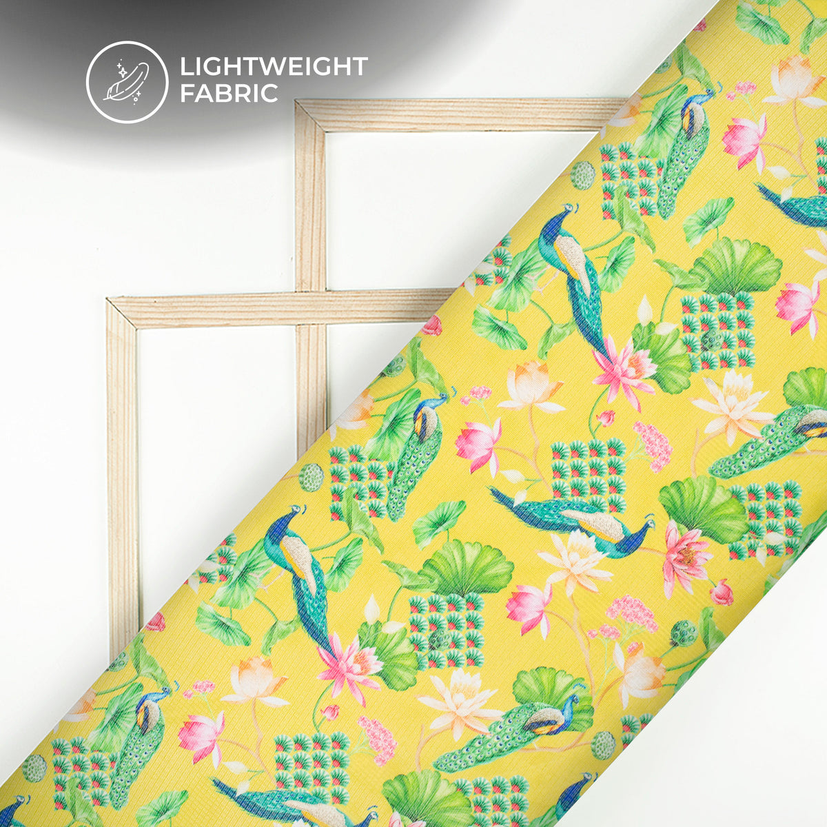 Peacock Panache: Luxurious Kota Doria Digital Print Kota Doria Fabric