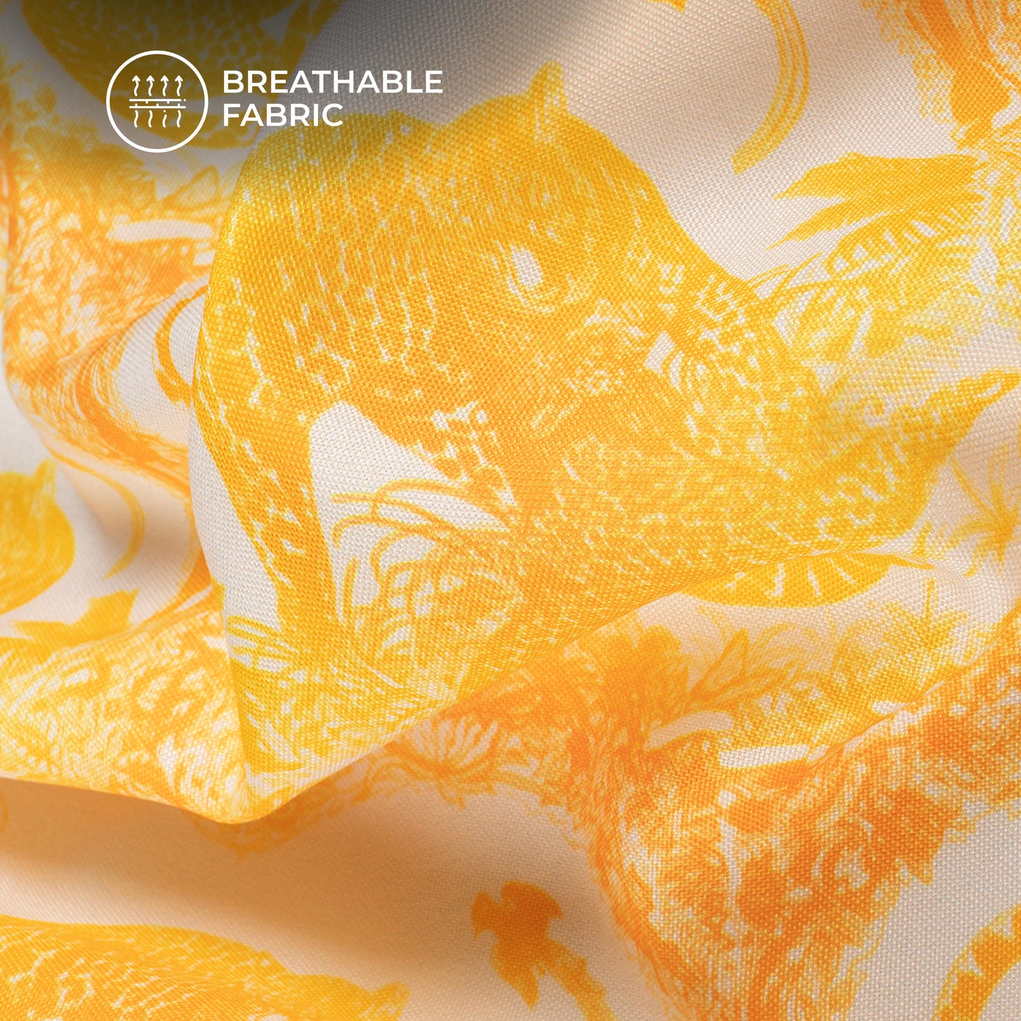 Enchanted Forest: Nature-Inspired Yellow Digital Print Rayon Fabric