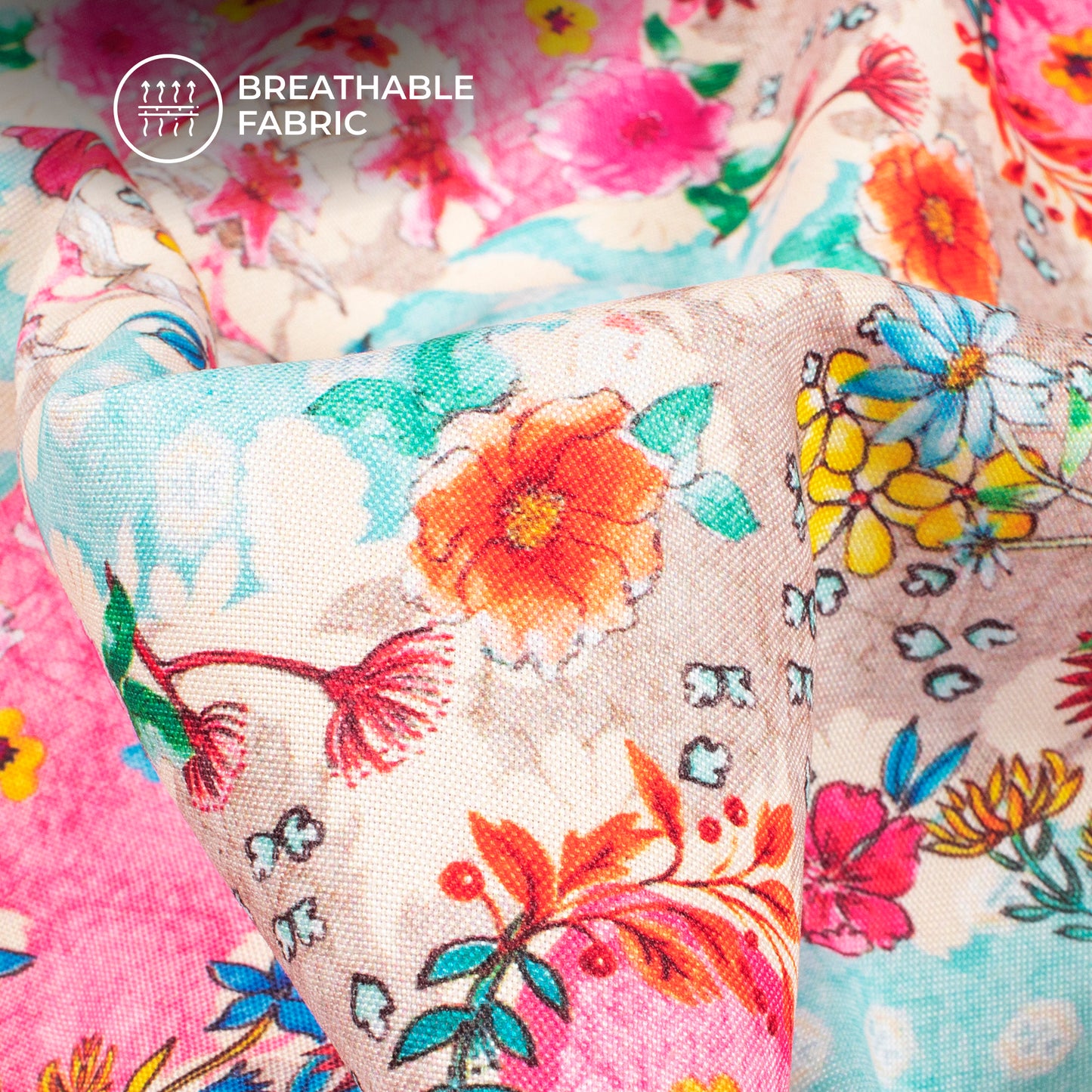 Ethereal Garden: Vibrant Floral Digital Print Rayon Fabric