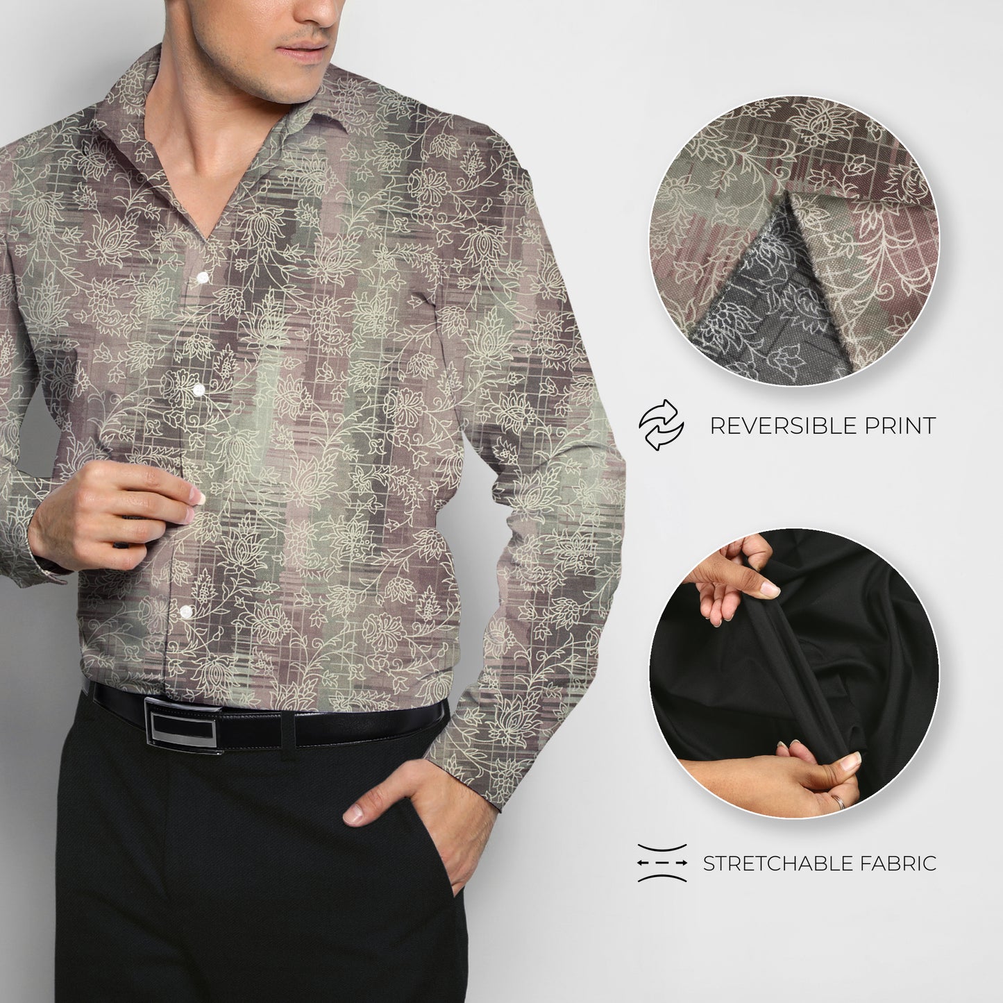 Men's Unstitched Reversible Shirt And Pant Fabric Combo In Gift Carrying Case