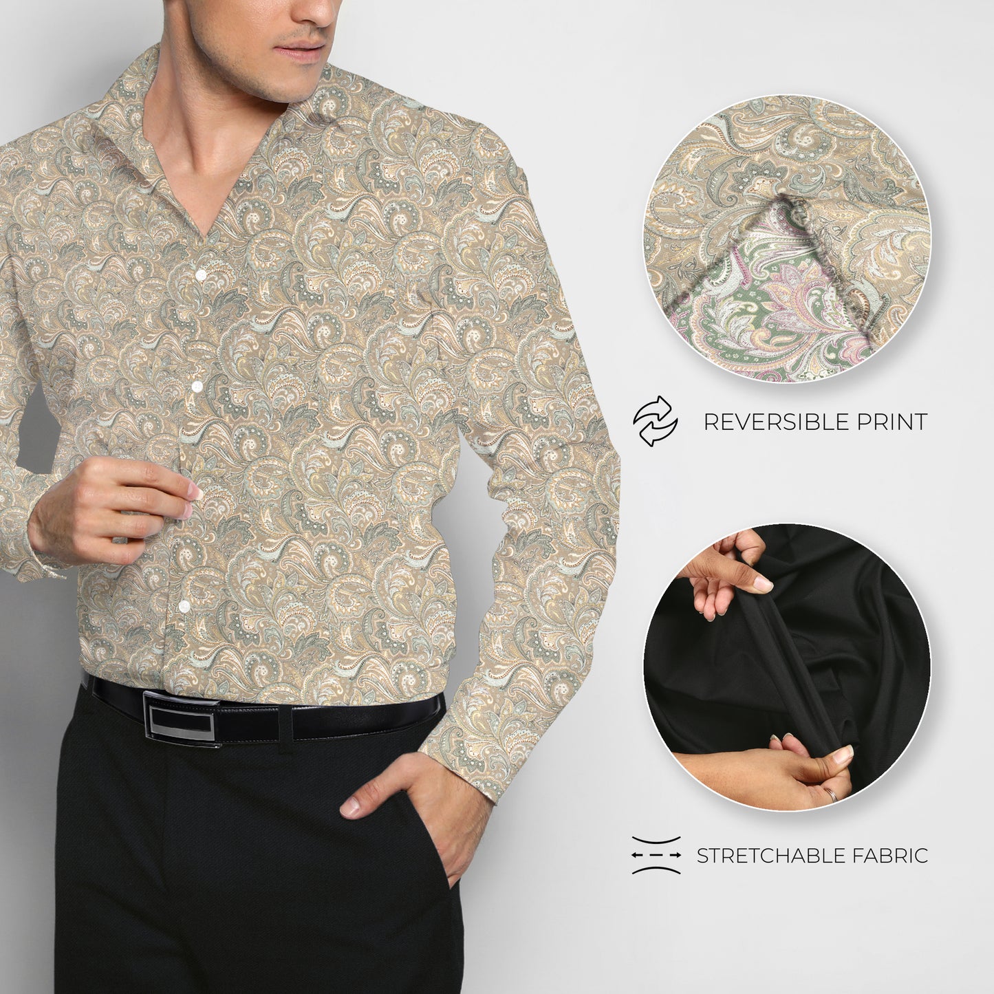 Men's Unstitched Reversible Shirt And Pant Fabric Combo In Gift Carrying Case