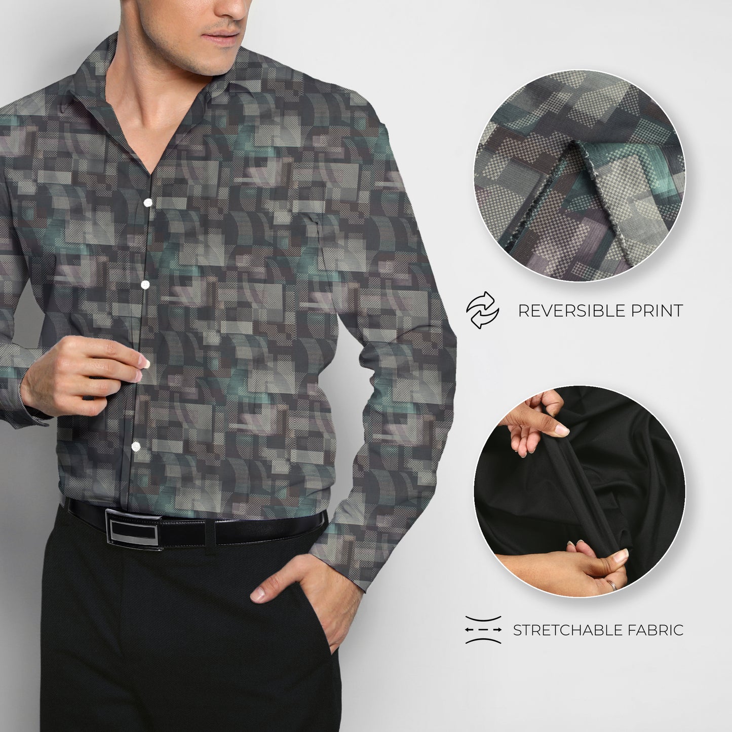 Men's Unstitched Reversible Shirt And Pant Fabric Combo In Gift Carrying Case